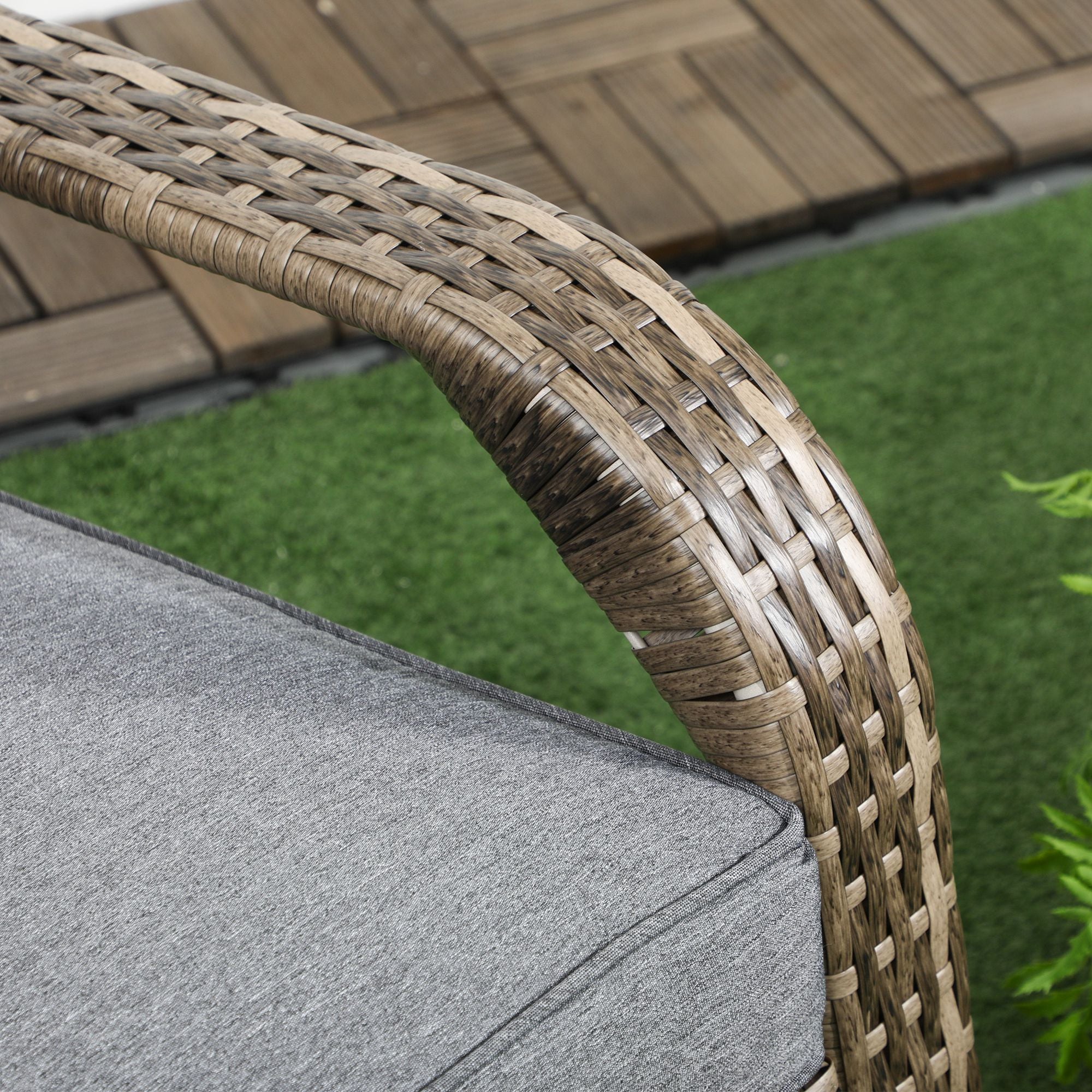 Patio Wicker Adirondack Chair, Outdoor All-Weather Rattan Fire Pit Chair w/ Soft Cushions, Tall Curved Backrest and Comfortable Armrests for Deck or Garden, Mixed Tan/Dark Gray