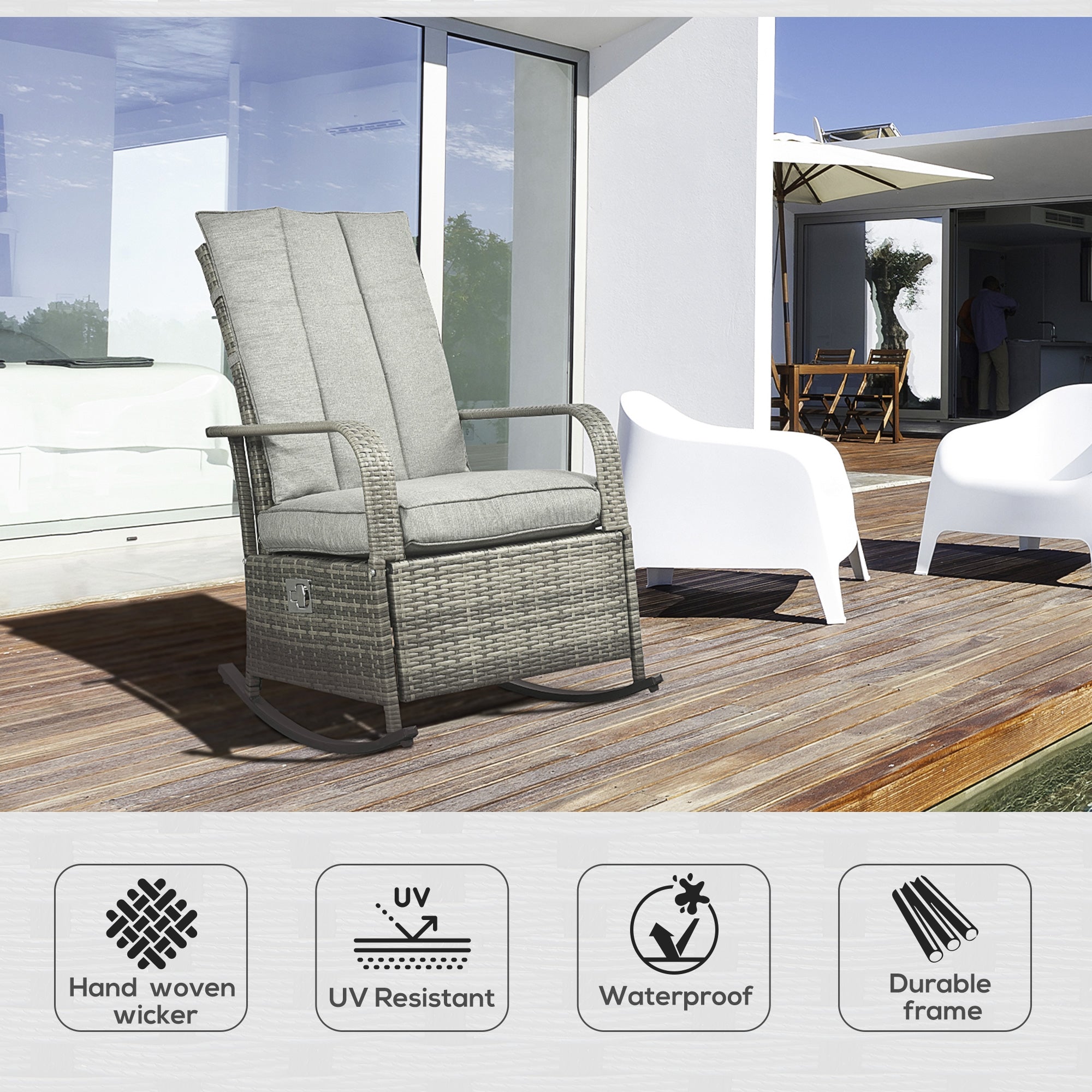 PE Rattan Rocking Recliner with Footrest