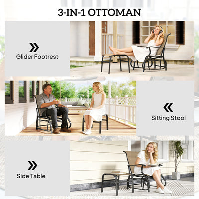 Outdoor Glider with Ottoman, Patio Glider Chair Set with High Back, Wide Seat for Porch, Garden, Backyard