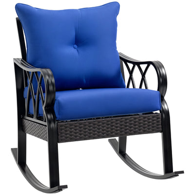 Outdoor Wicker Rocking Chair with Padded Cushions, Aluminum Furniture Rattan Porch Rocker Chair w/ Armrest for Garden, Patio, and Backyard