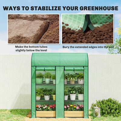 3 Tier Mini Greenhouse, Small Portable Greenhouse with 2 Roll-up Doors, 56.3" x 18.1" x 65"