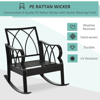 Outdoor Wicker Rocking Chair with Padded Cushions, Aluminum Furniture Rattan Porch Rocker Chair w/ Armrest for Garden, Patio, and Backyard