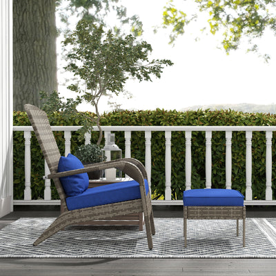 Wicker Adirondack Chair Fire Pit Chair w/ Ottoman & Cushions