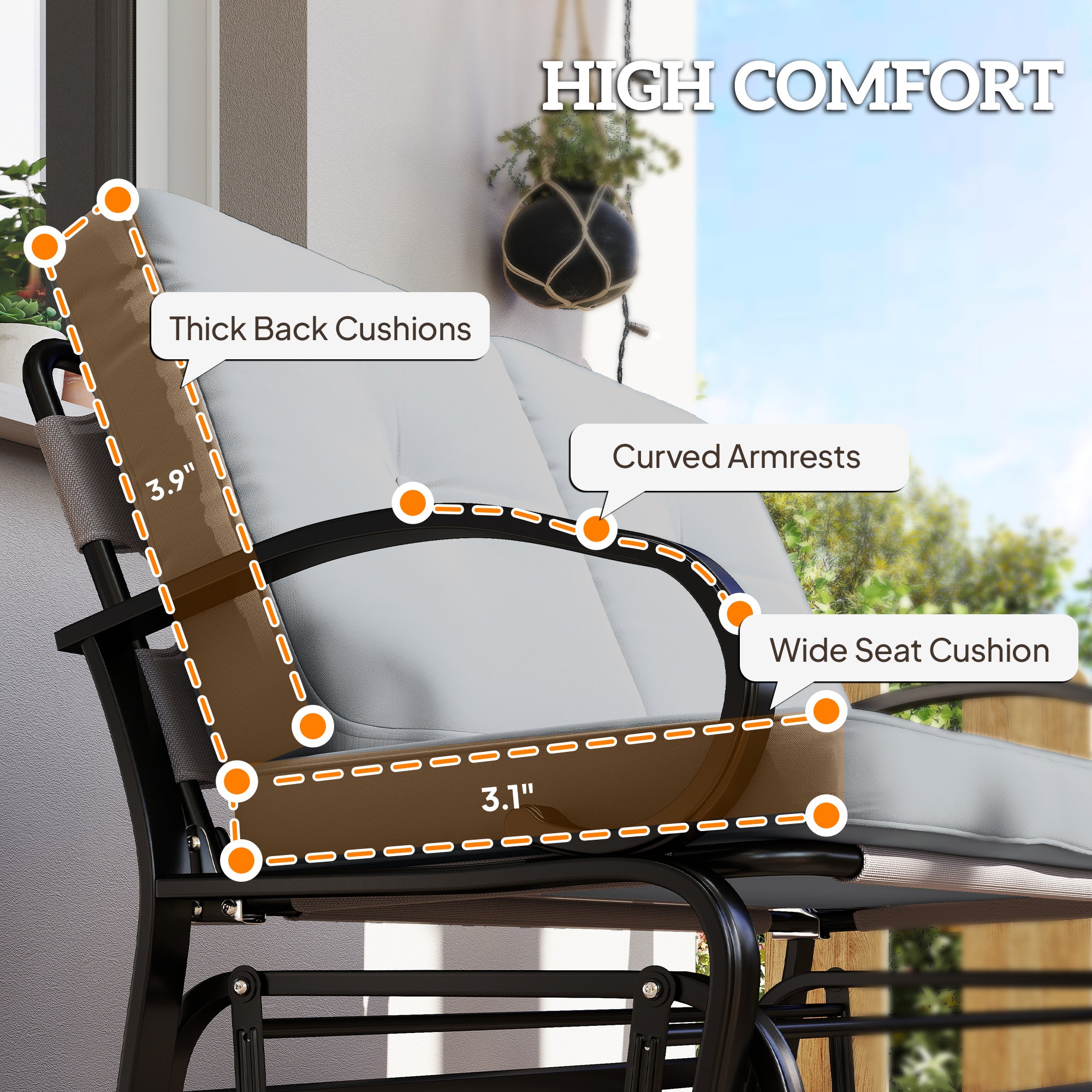 Outdoor Glider Bench, 2-Person Patio Rocker Loveseat with Tufted Cushions, Steel Frame for Porch, Garden Backyard