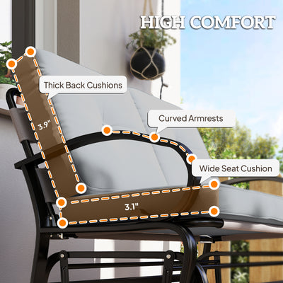 Outdoor Glider Bench, 2-Person Patio Rocker Loveseat with Tufted Cushions, Steel Frame for Porch, Garden Backyard