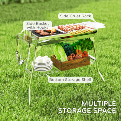 Charcoal Barbecue Grill Stainless Steel Portable Folding Charcoal BBQ Grill Stainless Steel Camp Picnic Cooker