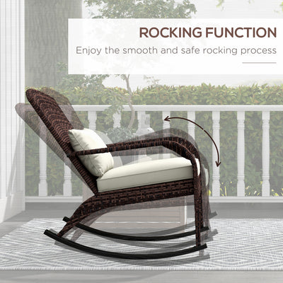 Adirondack Chair, Outdoor Wicker Rocking Chair with High Back, Seat Cushion, and Pillow for Porch, Balcony