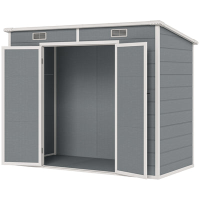 8' x 4' Plastic Outdoor Storage Shed with Floor, Window, Lockable Doors and Vents for Backyard Patio Lawn
