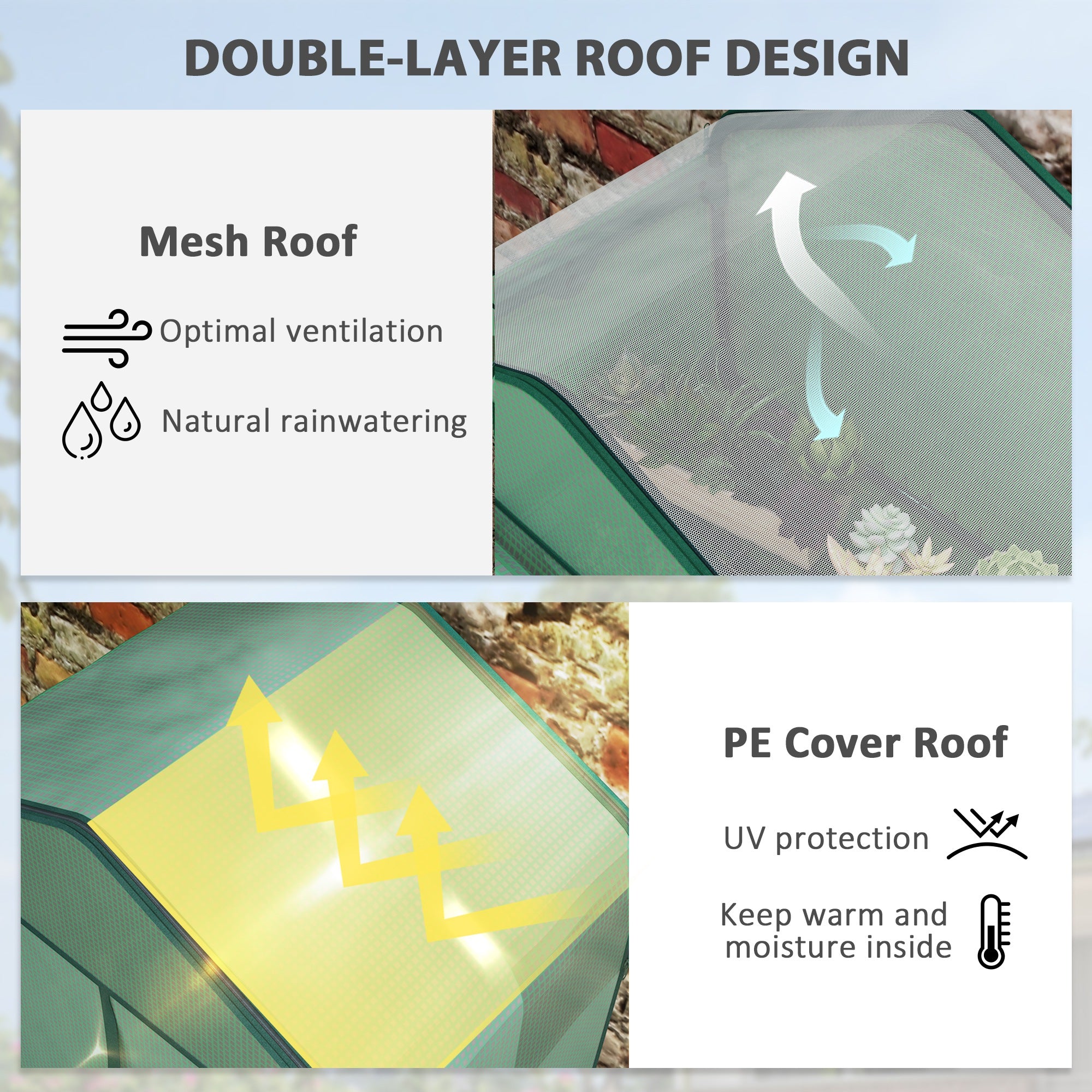 Mini Greenhouse with Screen Roof, 4 Tier Portable Small Greenhouse with High Strength PE Cover