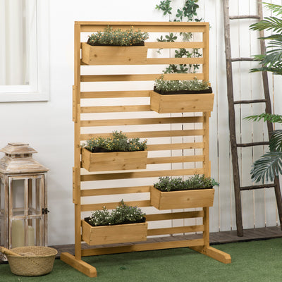 Wooden Plant Trellis Stand with 5 Hanging Planter Boxes, Freestanding Outdoor Plant Stand for Patio, Garden, Balcony, Porch
