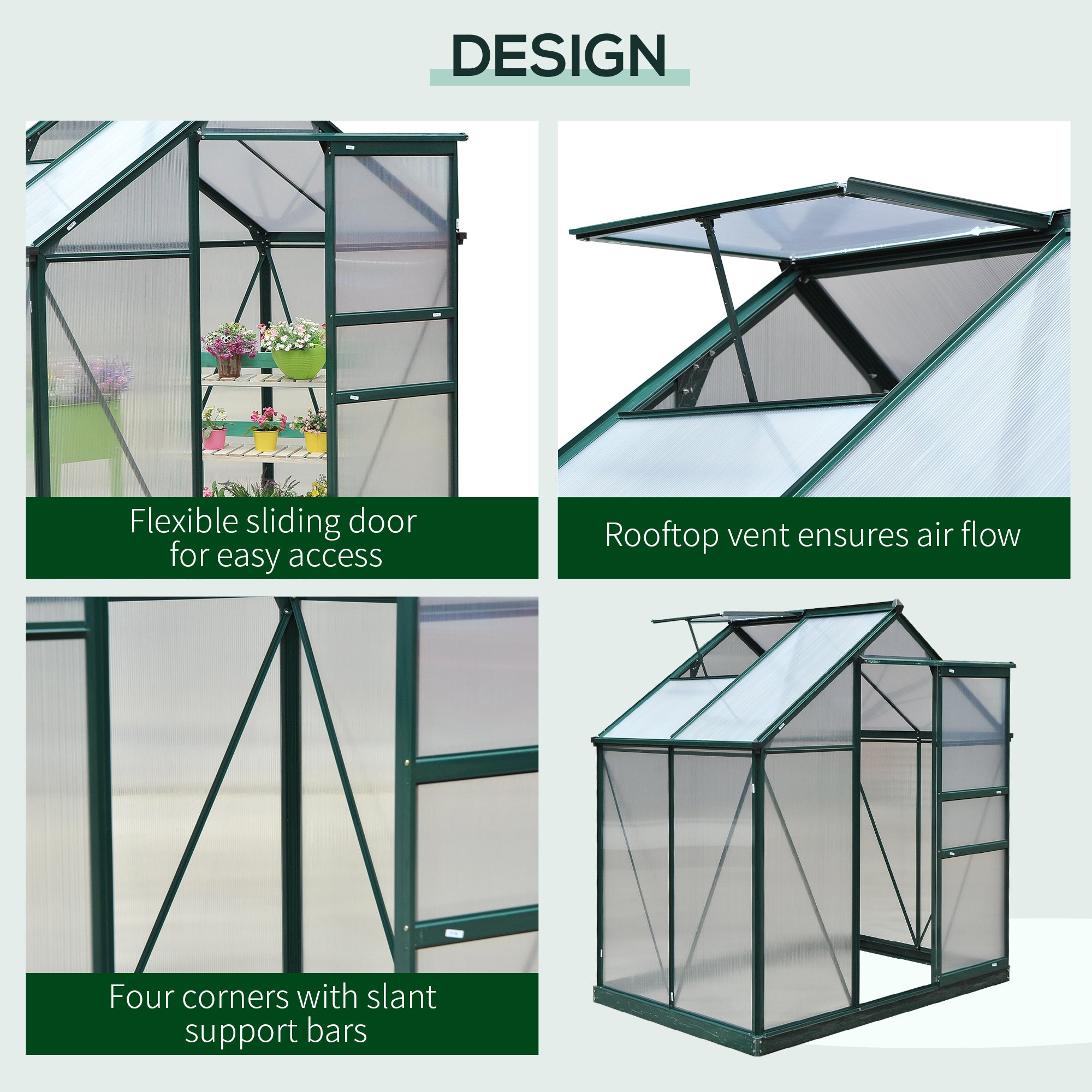 6' x 4' Greenhouse for Outdoors, Polycarbonate Greenhouse with Rain Gutter and Roof Vent, Aluminum Walk-in Green Houses for Outside for Patio Backyard Garden