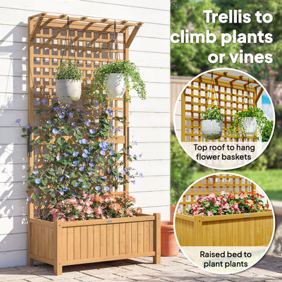 Wood Planter with Trellis for Vine Climbing, Raised Garden Bed, Privacy Screen for Backyard, Patio