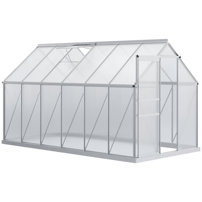 6' x 6' x 6.5' Polycarbonate Greenhouse with Aluminum Frame, Walk-in Heavy Duty Green House with Adjustable Roof Vent, Rain Gutter and Sliding Door for Winter, Silver