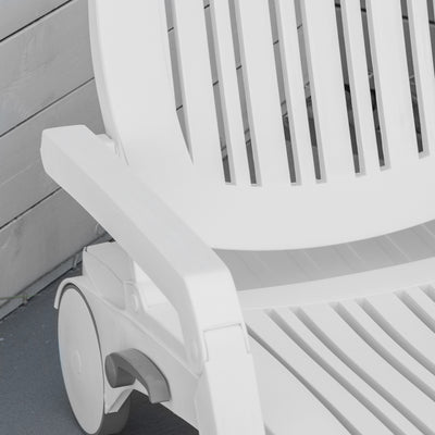 Outdoor Chaise Lounge Chair on Wheels with Storage Box, Waterproof Lounger with Quick Assembly, Folding Design, 5 Level Adjustable Backrest for Pool, Beach, Patio, Garden, White