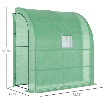 7' x 3' x 7' Lean to Greenhouse, Walk-In Green House, Plant Nursery with 2 Roll-up Doors and Windows, PE Cover and 3 Wire Shelves, Green