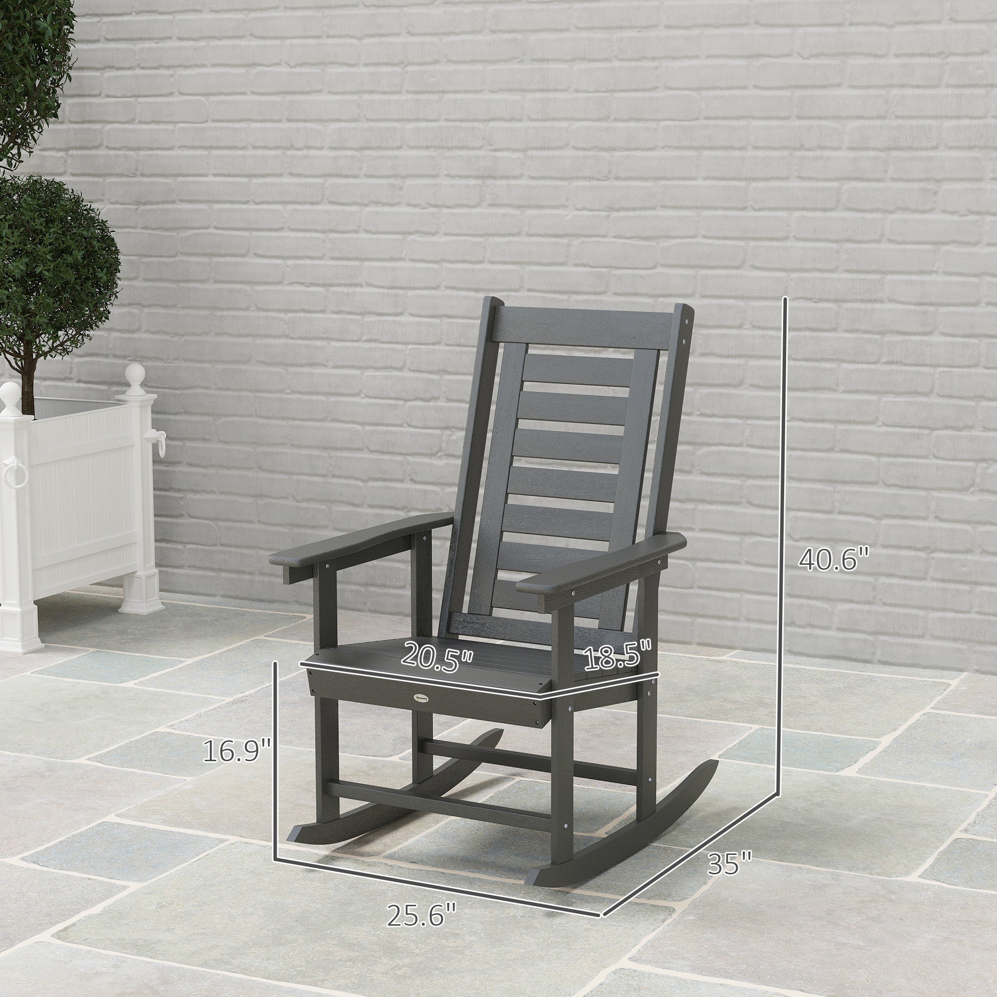2 Pieces Outdoor Rocking Chairs, HDPE Patio Rockers with 28" High Back, Wide Armrests for Porch Backyard