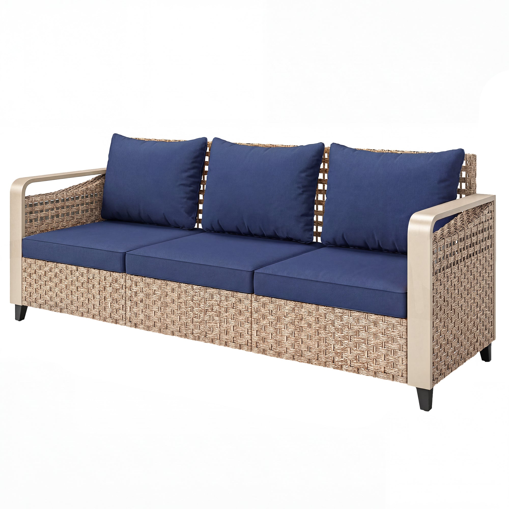Rattan Wicker Sofa 3-Seater Outdoor Patio Sofa with Cushions for Garden Backyard Porch