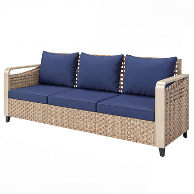 Rattan Wicker Sofa 3-Seater Outdoor Patio Sofa with Cushions for Garden Backyard Porch