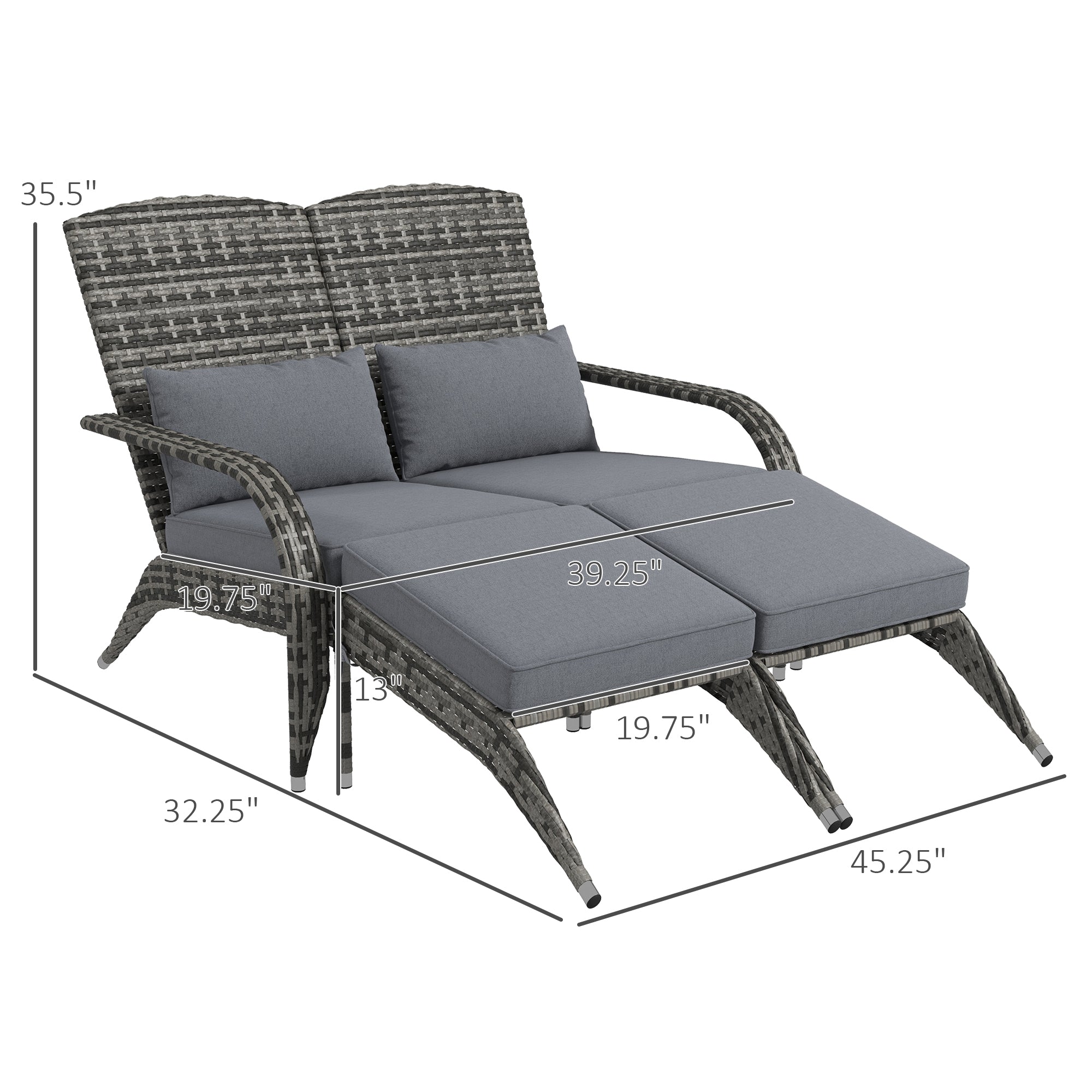 2 Person Patio Wicker Adirondack Chair, High-Back Fire Pit Chair with Cushions