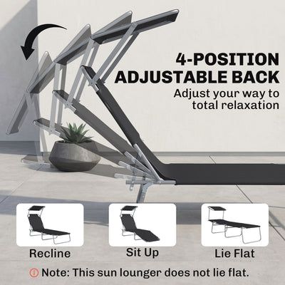 Outdoor Pool Chaise Lounge Chair, Folding Tanning Chair with Sun Shade