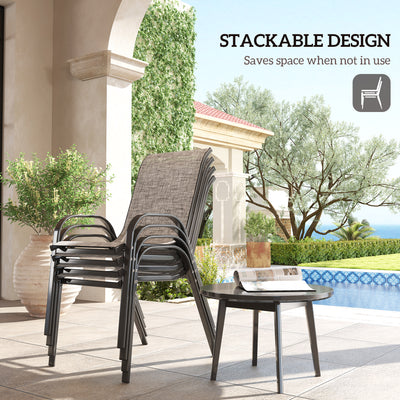 Set of 4 Outdoor Dining Chairs, Stackable Patio Chairs with High Back, Breathable Mesh Seat for Garden Lawn