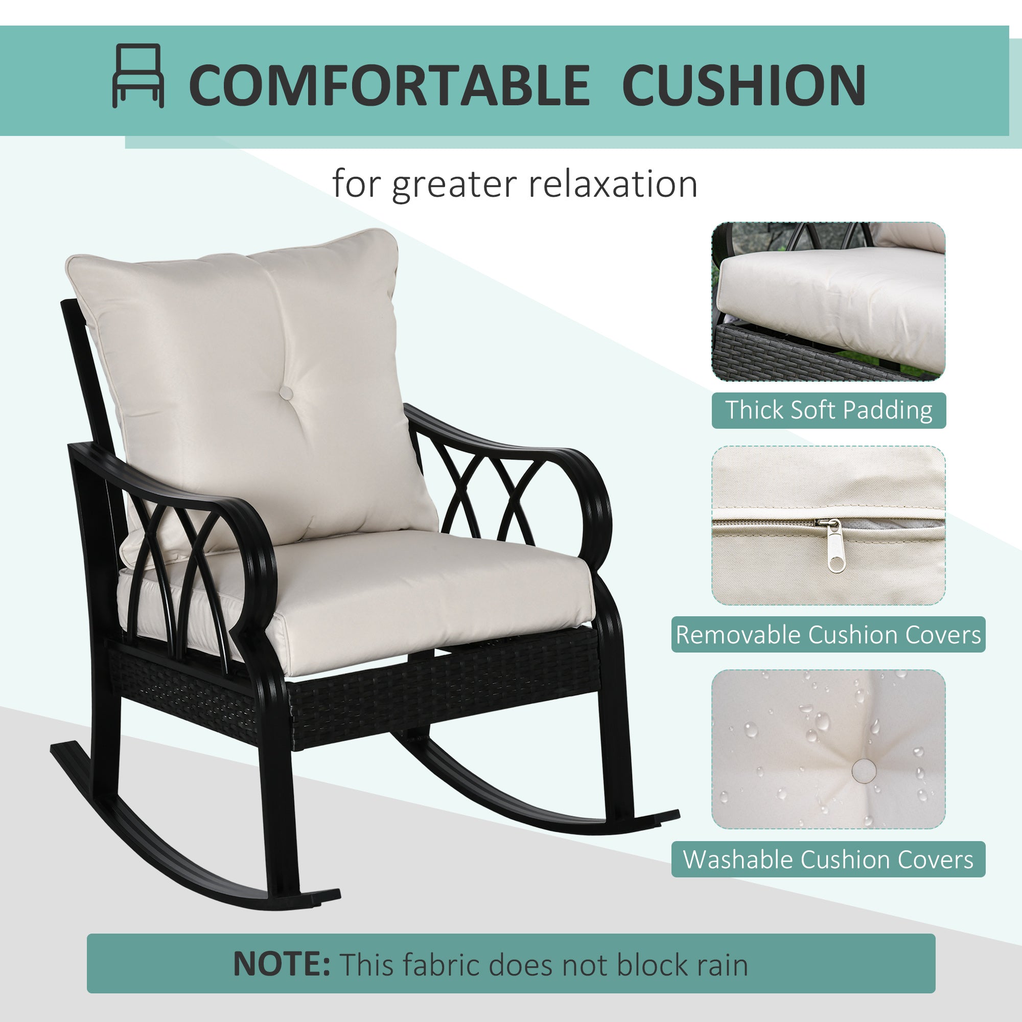 Outdoor Wicker Rocking Chair with Padded Cushions, Aluminum Furniture Rattan Porch Rocker Chair w/ Armrest for Garden, Patio, and Backyard