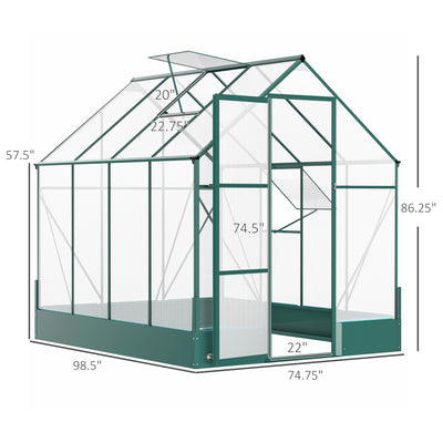 8' x 6' Greenhouse for Outdoors, Polycarbonate Greenhouse with Roof Vent and Rain Gutter, Aluminum Walk-in Green House for Outside for Patio Backyard Garden, Green