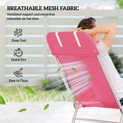 Folding Chaise Lounge Chair, Portable Tanning Chair with Adjustable Backrest, Pillow for Beach Poolside Patio