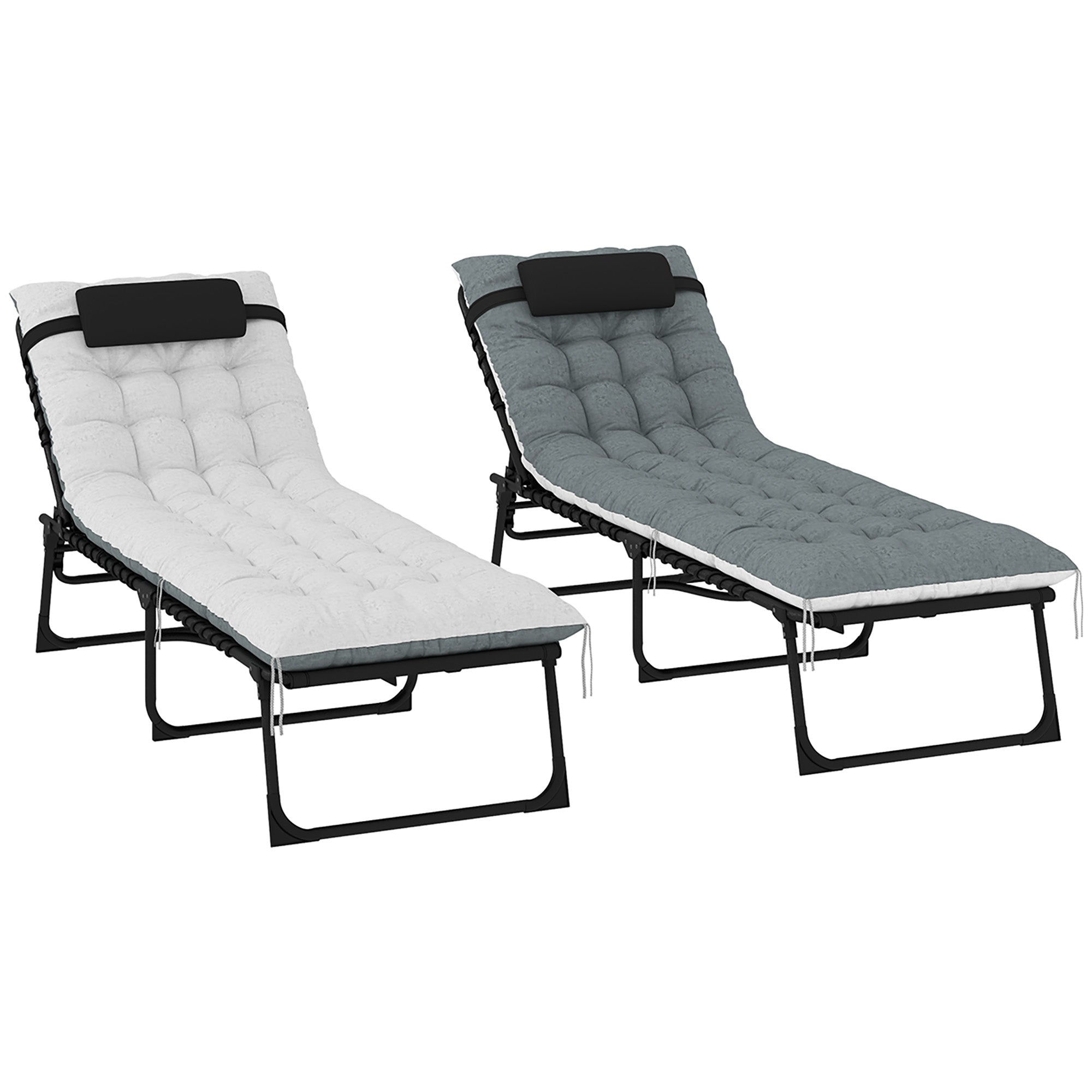 Outdoor Chaise Lounge Chair Set of 2, 5-Level Adjustable Folding Pool Lounge Chairs with Cushions