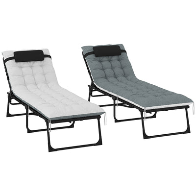 Outdoor Chaise Lounge Chair Set of 2, 5-Level Adjustable Folding Pool Lounge Chairs with Cushions