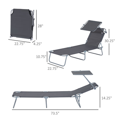 Outdoor Pool Chaise Lounge Chair, Folding Tanning Chair with Sun Shade