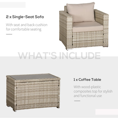 3 Piece Patio Furniture Set, PE Rattan Small Wicker Balcony Furniture, Table & Chairs with Cushions Composite Table, Conversation Set for Apartment, Gray