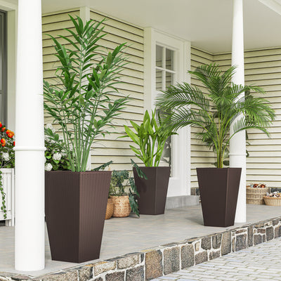 Set of 3 Tall Planters with Drainage Hole, 24" Outdoor Flower Plant Pots, Indoor Planters for Porch, Front Door, Entryway, Patio and Deck