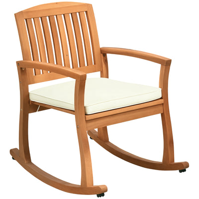 Outdoor Rocking Chair with Cushion, Acacia Wood Patio Rocker for Backyard, Patio, Home, Teak Tone
