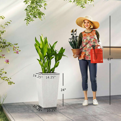 Tall Planters for Outdoor Plants Set of 3, 24 In Taper Planters with Drainage Holes, Rattan Decor Plant Pots