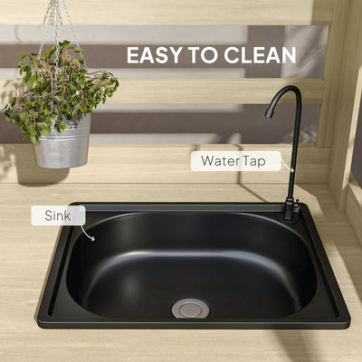 Wooden Potting Bench with Storage, Sink, Water Tap for Backyard, Patio, Balcony
