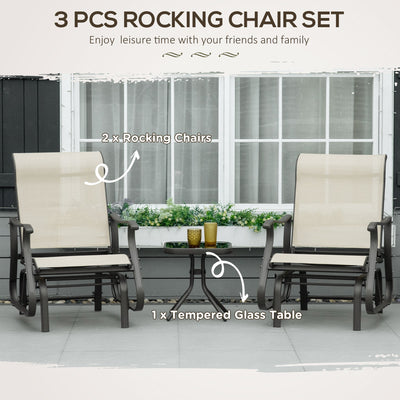 3-Piece Outdoor Gliders Set Bistro Set with Steel Frame, Tempered Glass Top Table for Patio, Garden, Backyard, Lawn