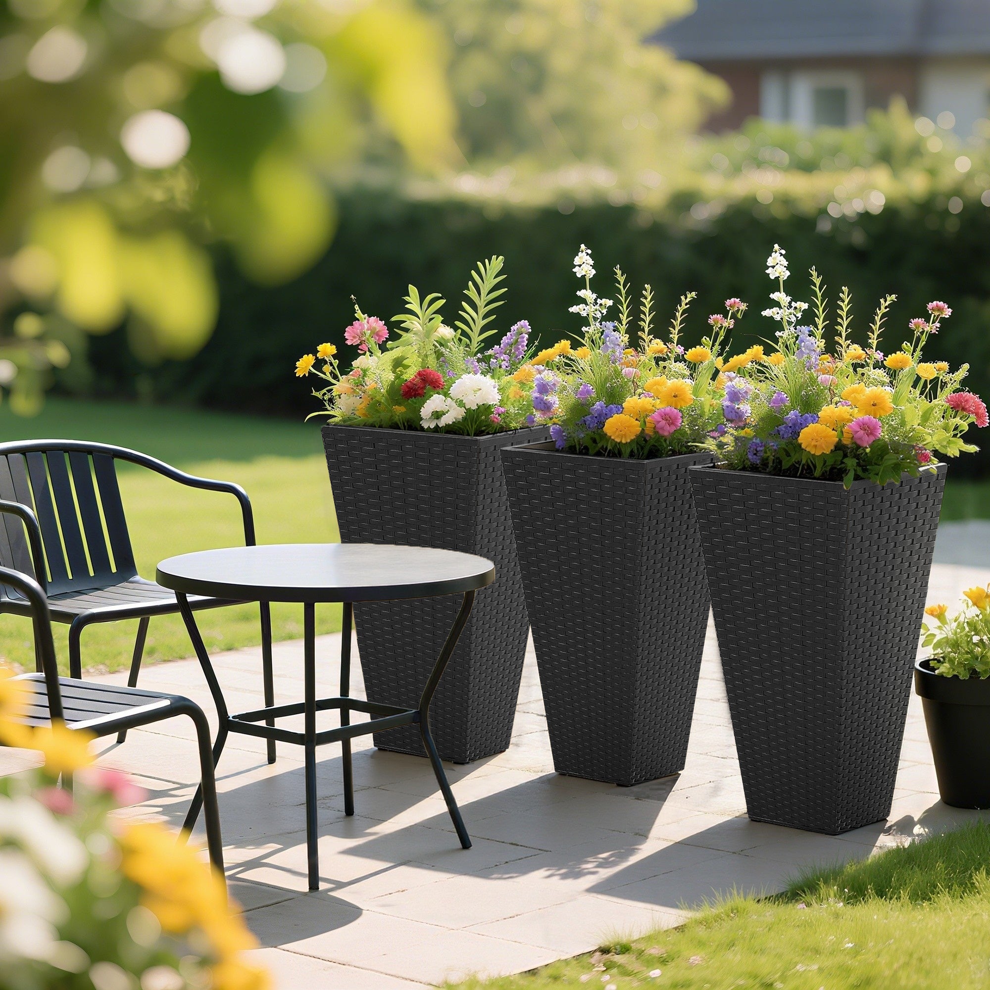 Set of 3 Tall Planters with Drainage Hole, 24" Outdoor Flower Plant Pots, Indoor Planters for Porch, Front Door, Entryway, Patio and Deck