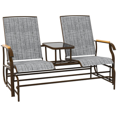 Outdoor 2-Person Glider Bench, Outside Glider Swing Chair Loveseat with Table, Steel Frame