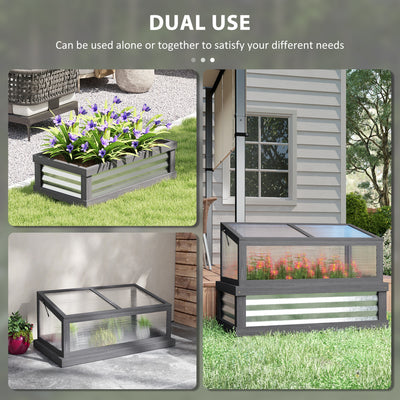 Raised Garden Flower Bed Kit with Lean-to Greenhouse, Wooden Cold Frame Planter, 41" x 22.5" x 28.25"