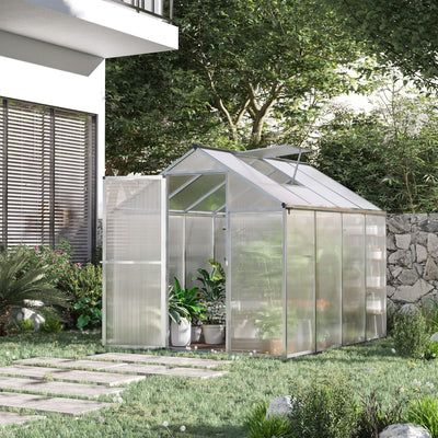 6' L x 6' W Walk-In Polycarbonate Greenhouse with Roof Vent for Ventilation & Rain Gutter for Winter