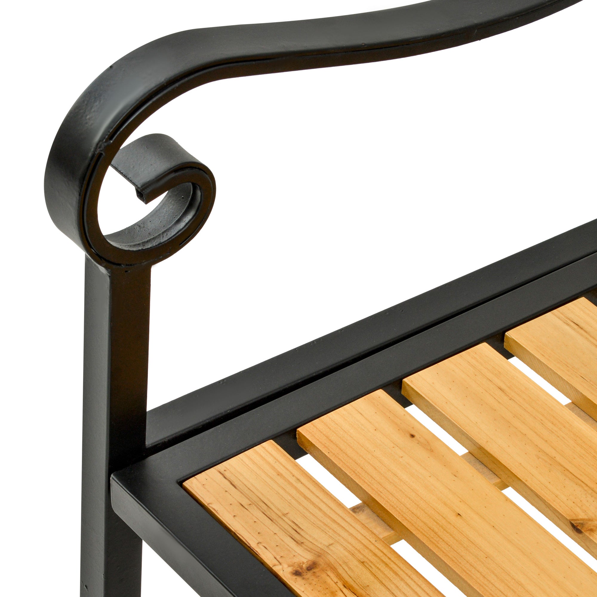 50" Garden Bench, Patio Loveseat with Antique Backrest, Wood Seat and Steel Frame for Backyard or Porch