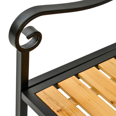 50" Garden Bench, Patio Loveseat with Antique Backrest, Wood Seat and Steel Frame for Backyard or Porch