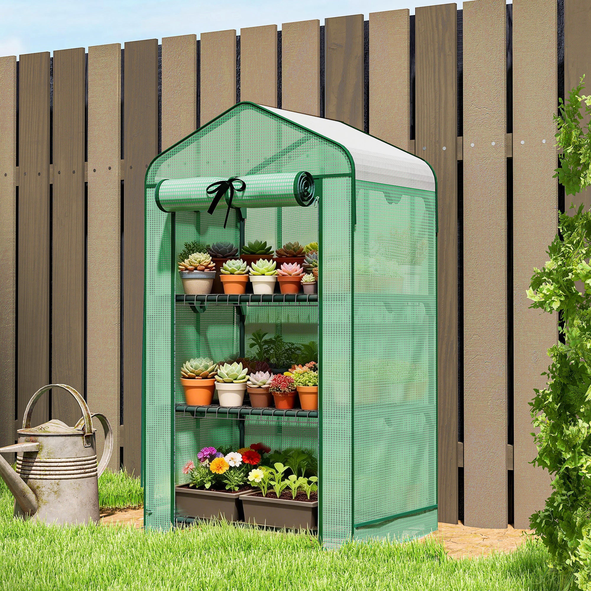 Mini Greenhouse with Screen Roof, Portable Small Greenhouse with Roll-Up Zipper Door, 27.6" x 19.7" x 50"