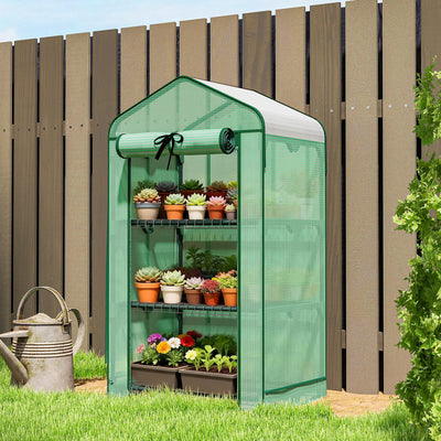 Mini Greenhouse with Screen Roof, Portable Small Greenhouse with Roll-Up Zipper Door, 27.6" x 19.7" x 50"