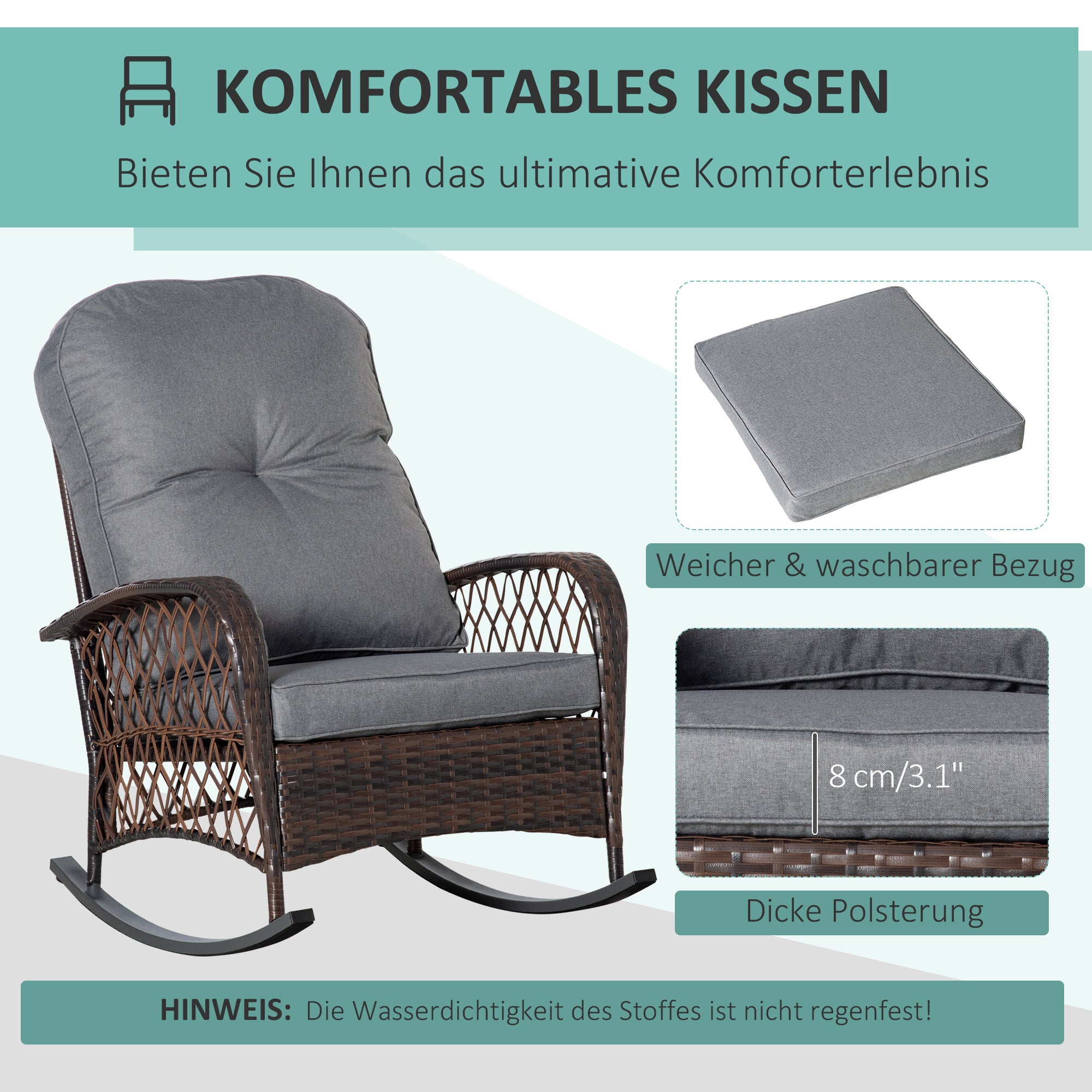 Rattan Porch Rocker w/ Plush Cushion