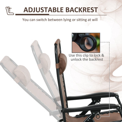 2 Outdoor Rocking Chairs Foldable Reclining Zero Gravity Lounge Rockers w/ Pillow Cup & Phone Holder, Brown