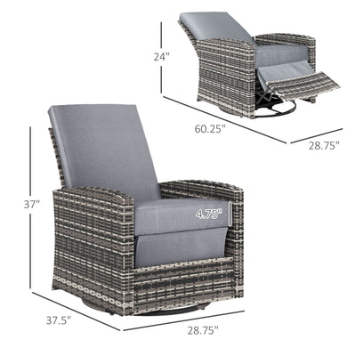 Outdoor Wicker Swivel Recliner Chair, Reclining Backrest, Lifting Footrest, 360° Rotating Basic, Water Resistant Cushions for Patio