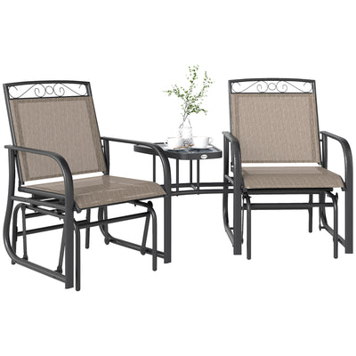 Outdoor Glider Chairs with Coffee Table, Patio 2-Seat Rocking Chair Swing with Breathable Sling for Backyard, Garden and Porch