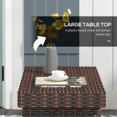 Folding Rattan Side Table, Outdoor End Table, Hand Woven PE Rattan Coffee Table for Balcony, Backyard, Garden, Lawn, Courtyard, Brown, 23.5" x 16.25" x 16.25"